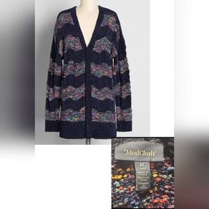 Modcloth Keep It Smart Oversized Cardigan M Navy Multicolor Sparkle Stripe K2308